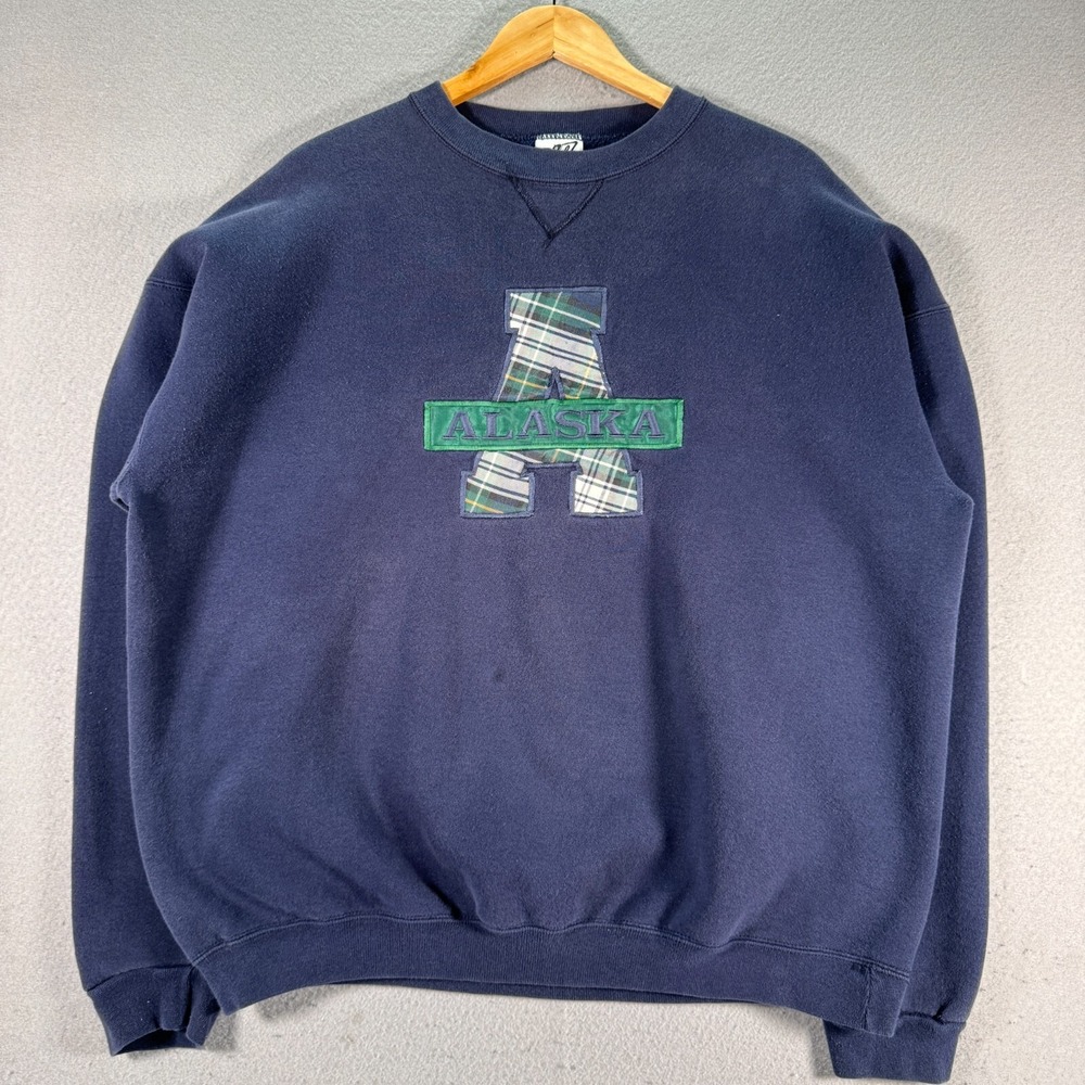 Vintage Alaska Crewneck Sweatshirt‎ Adult XL Blue Embroider Red Ford USA Fleece